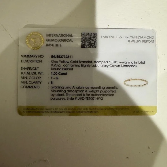 Brilliant Earth Lab Diamond and Yellow Gold Tennis Bracelet - Picture 7 of 7